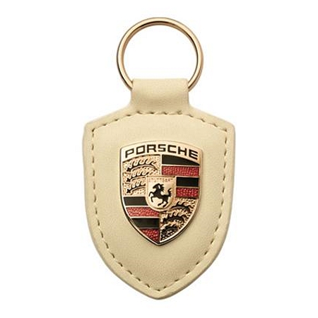 Porsche Key Fob Off White Leather with Metal Colour Crest